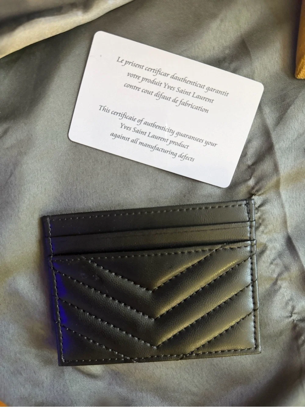 Yves Saint Laurent Black Quilted Leather Card Holder with Gold YSL Monogram